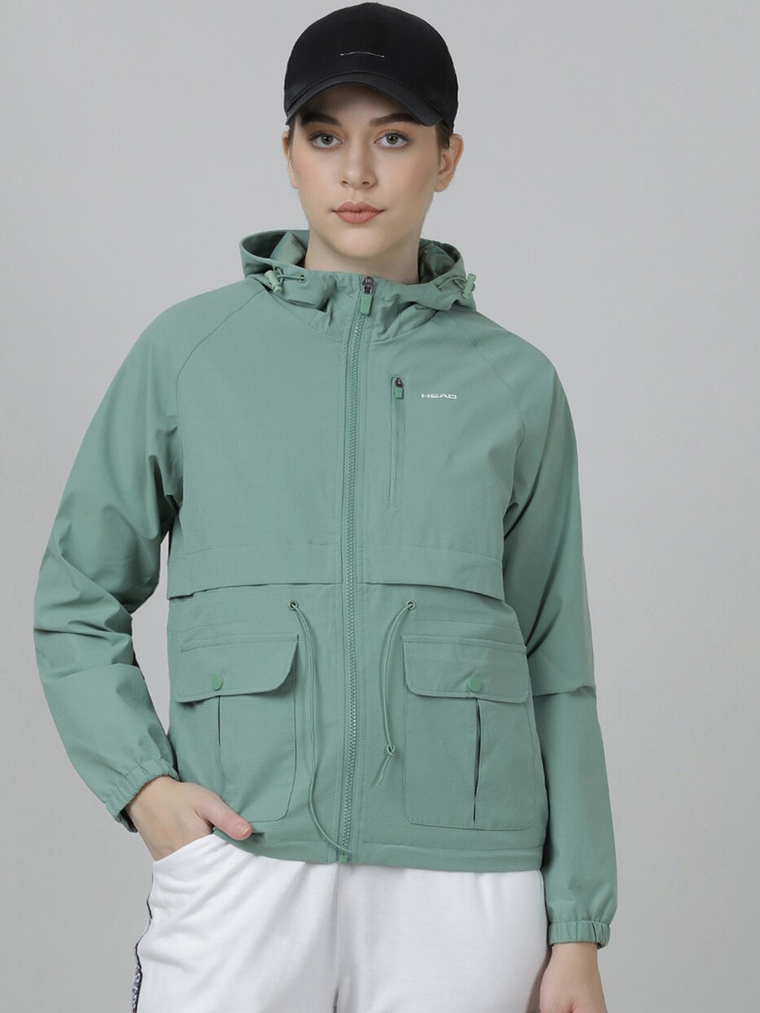 

Head Mock Collar Windcheater Sporty Jacket, Sea green