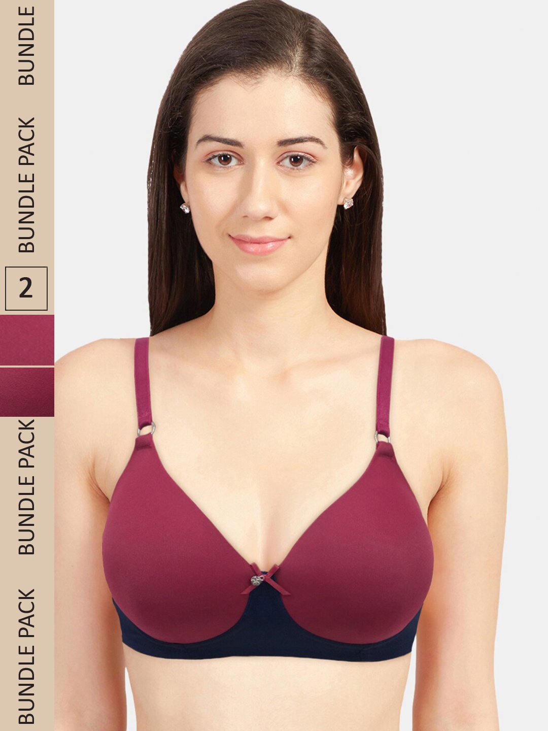 

Sonari Pack Of 2 Colourblocked Lightly Padded Bra, Maroon