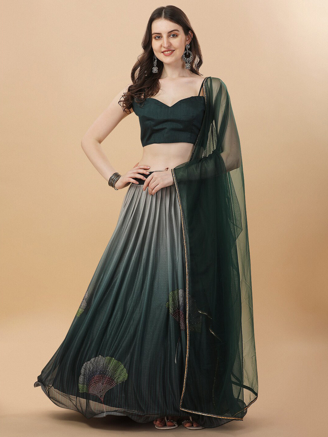 

Amrutam Fab Beads and Stones Semi-Stitched Lehenga & Unstitched Blouse With Dupatta, Green