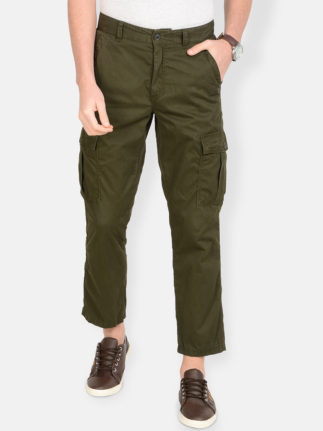 

t-base Men Mid-Rise Cotton Cargos, Olive