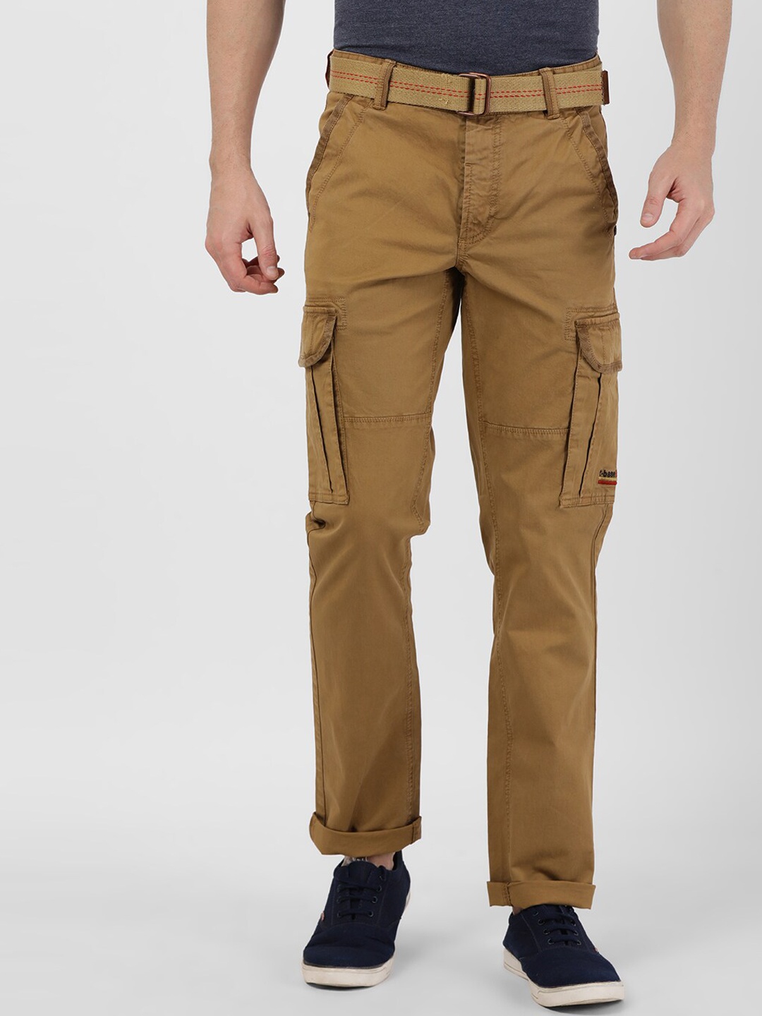 

t-base Men Mid-Rise Cotton Cargos, Brown