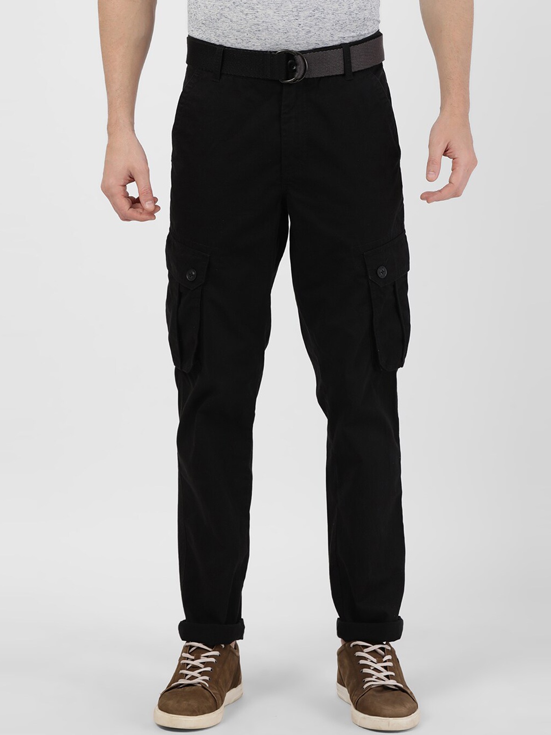 

t-base Men Mid-Rise Cotton Cargos, Black