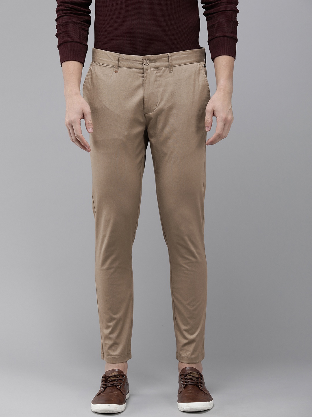 

THE BEAR HOUSE Tapered Fit Cotton Chinos Trousers, Beige