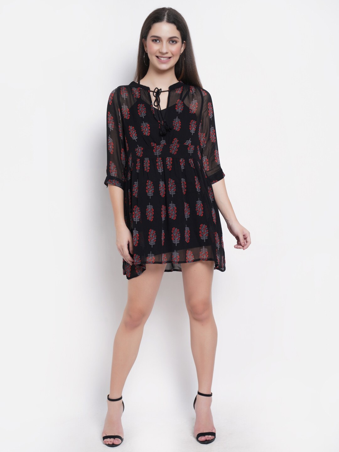 

Purple State Tie-Up Neck Georgette Mini Dress, Black