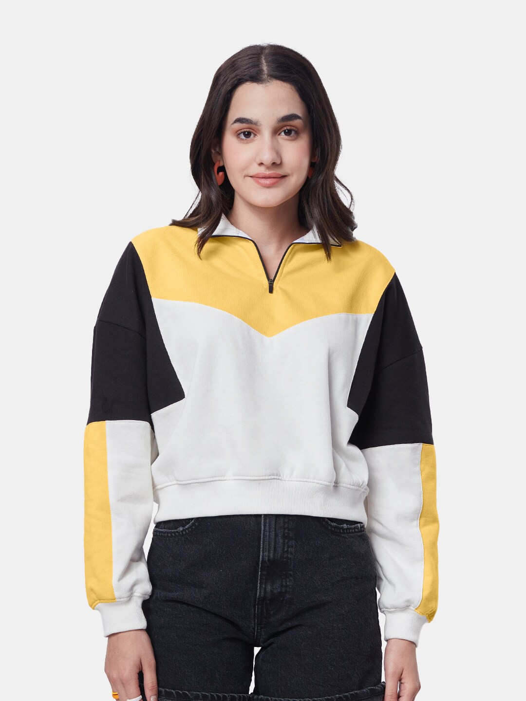 

The Souled Store Colourblocked Pure Cotton Oversized Sweatshirt, Yellow