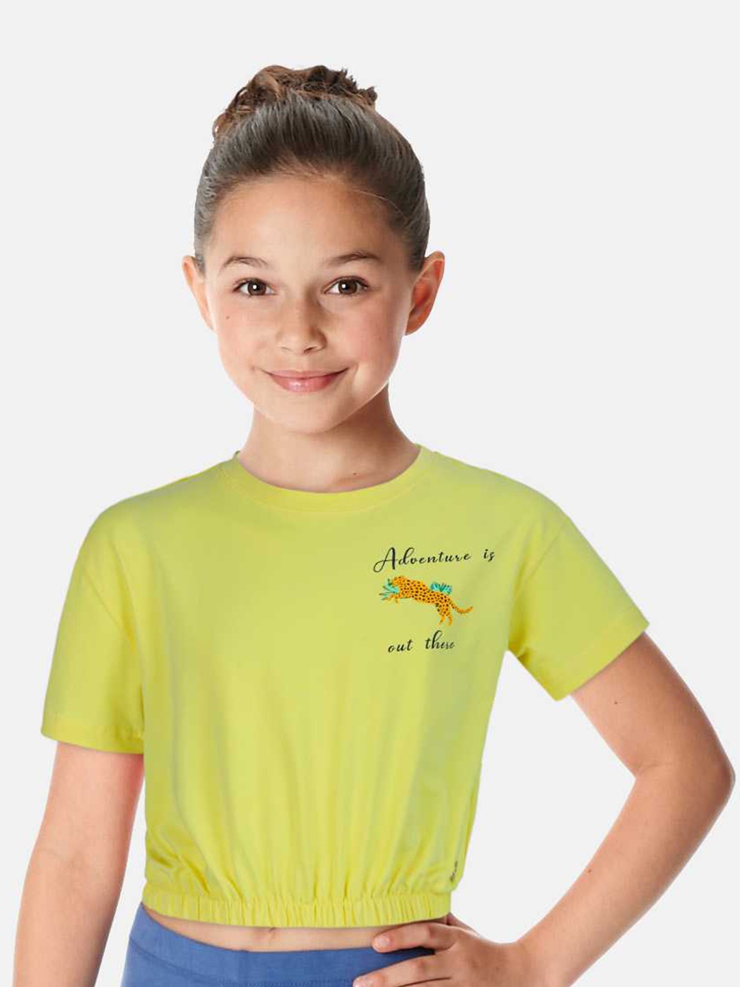 

Gini and Jony Infant Girls Typography Printed Half Sleeves Cotton Crop Top, Yellow