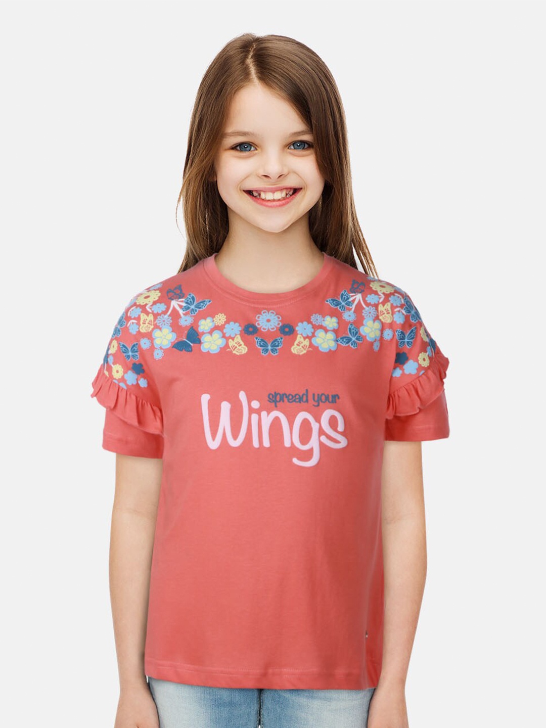 

Gini and Jony Girls Printed Cotton T-shirt, Coral