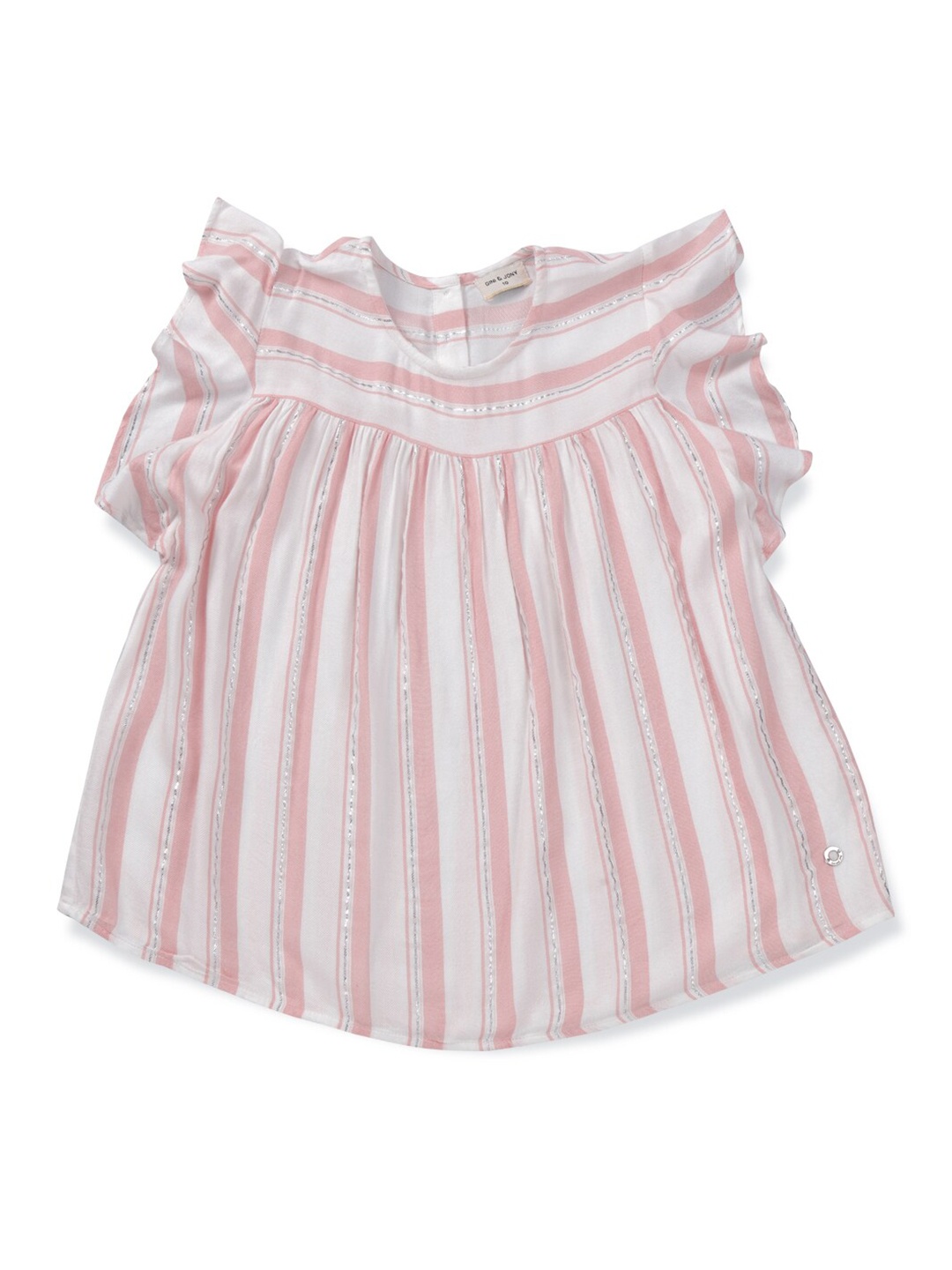 

Gini and Jony Girls Striped Ruffles Cotton Top, White