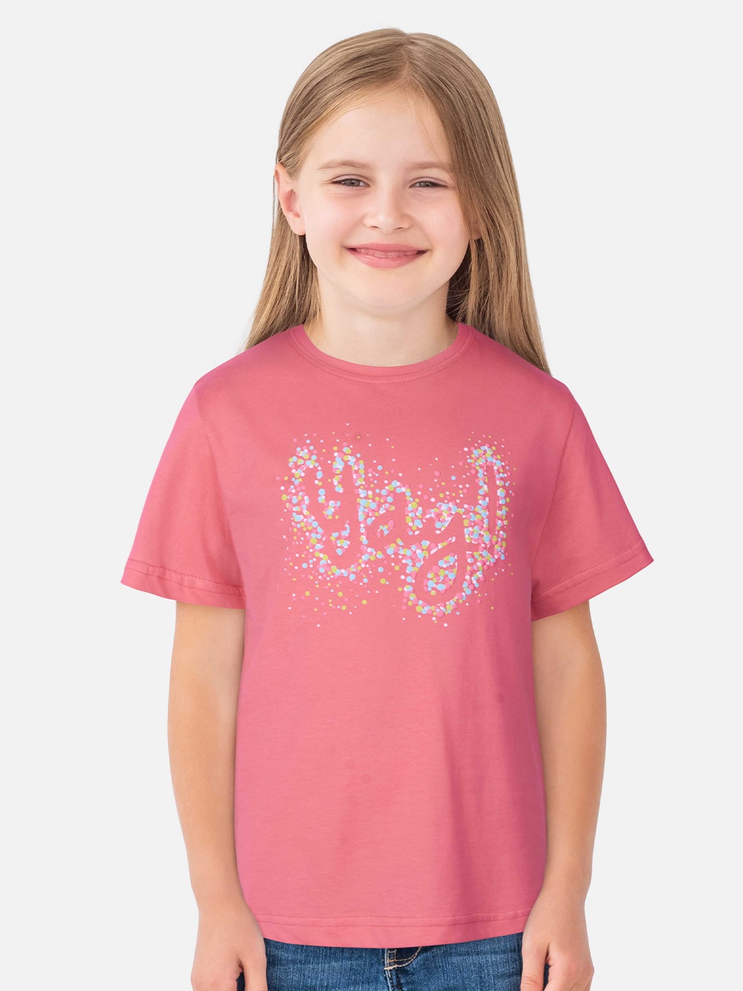 

Gini and Jony Girls Typography Printed Cotton Top, Pink