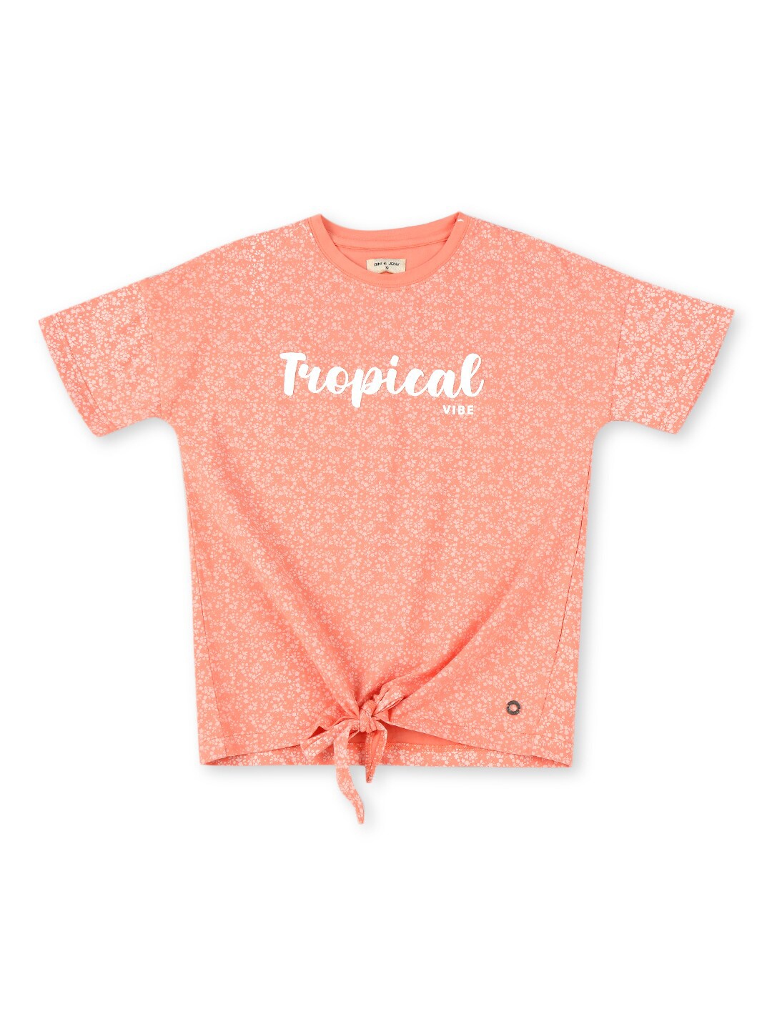 

Gini and Jony Typography Printed Cotton Waist Tie-Ups Top, Peach