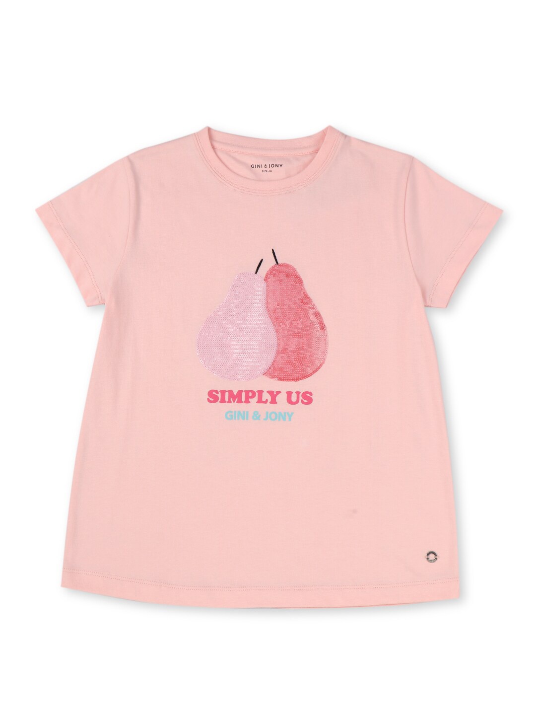 

Gini and Jony Girls Printed Cotton T-shirts, Peach