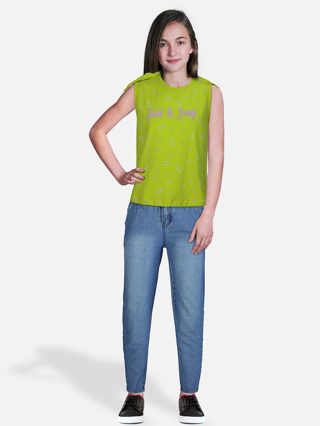 

Gini and Jony Girls Floral Printed Cotton Top, Green