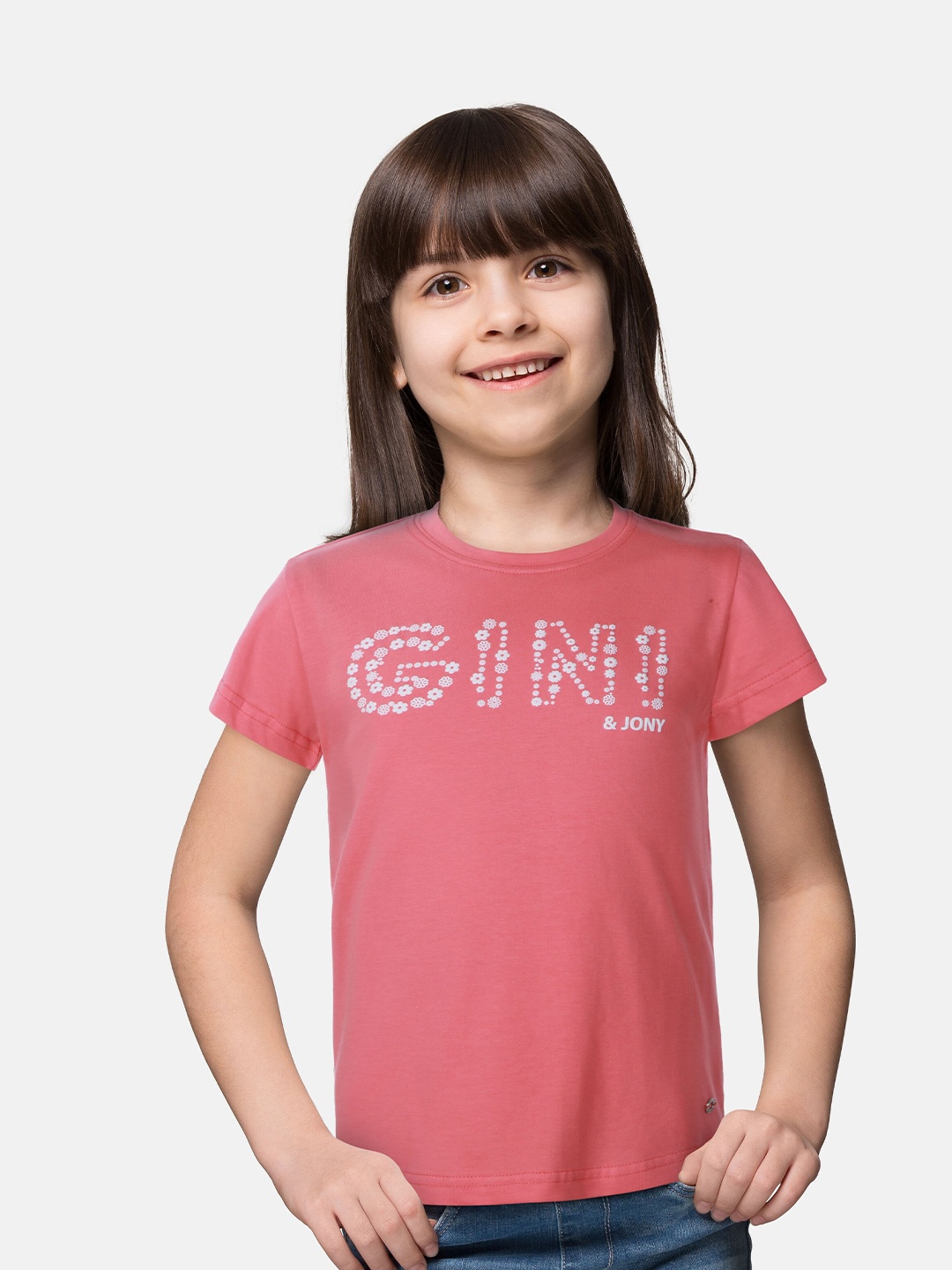 

Gini and Jony Girls Typography Printed Cotton Top, Pink