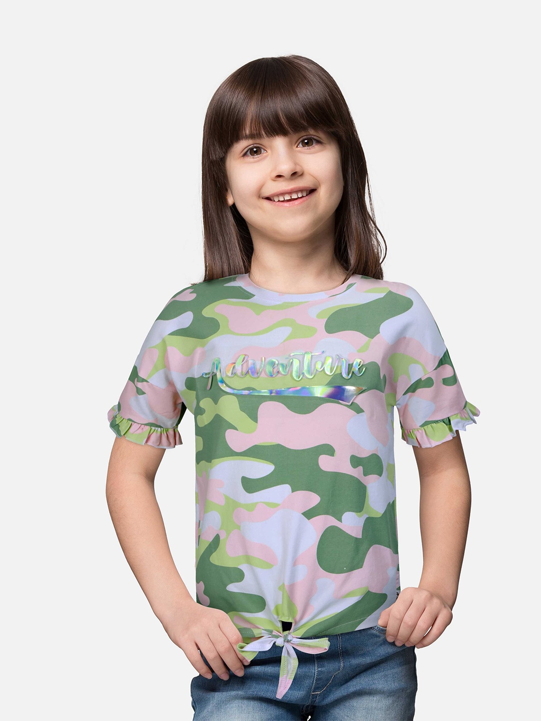 

Gini and Jony Girls Abstract Printed Cotton Top, Green