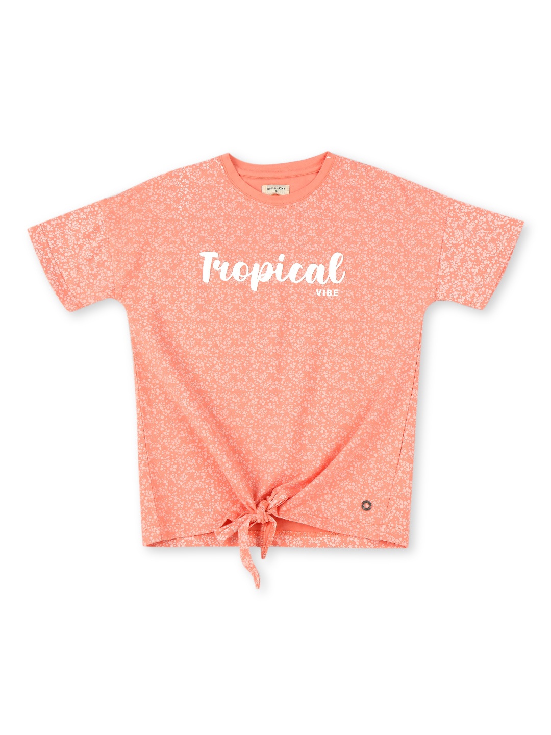 

Gini and Jony Infant Girls Floral Printed Waist Tie-Up Cotton Top, Peach