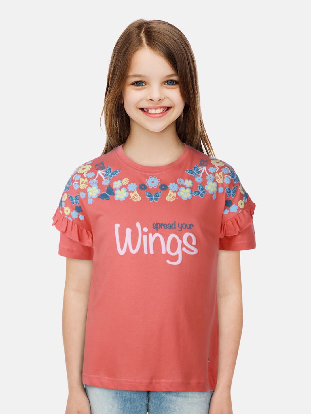 

Gini and Jony Infant Girls Cotton Floral Printed Top, Coral