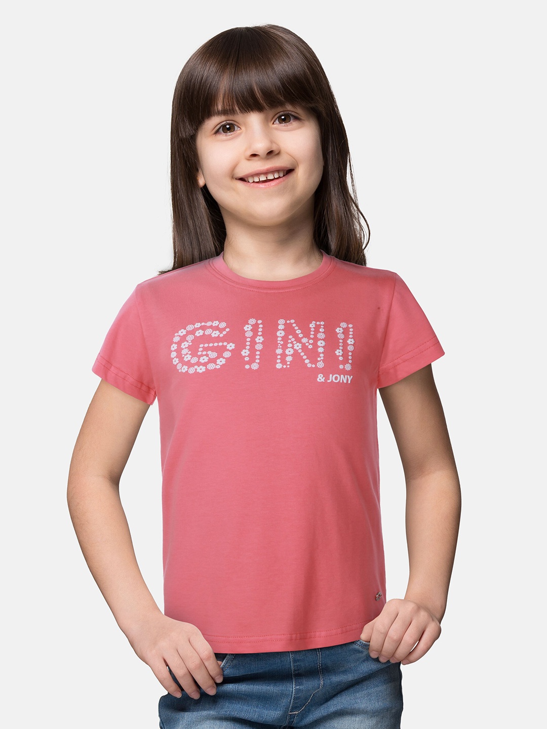 

Gini and Jony Girls Typography Printed Cotton T-Shirt, Pink