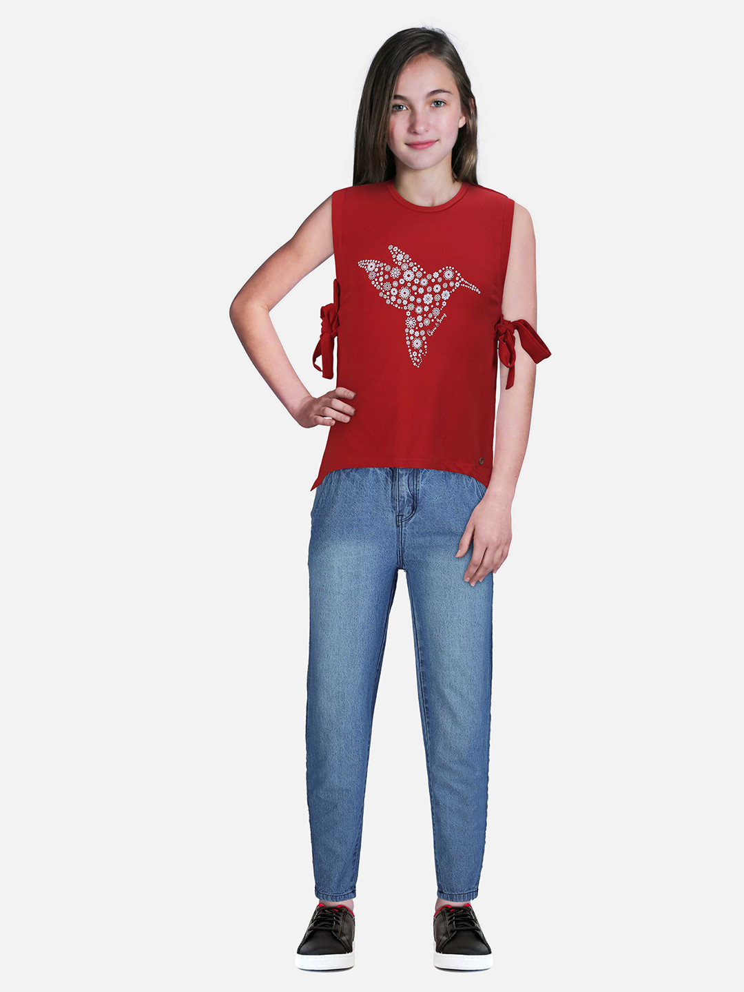 

Gini and Jony Girls Graphic Printed A-Line Cotton Top, Maroon