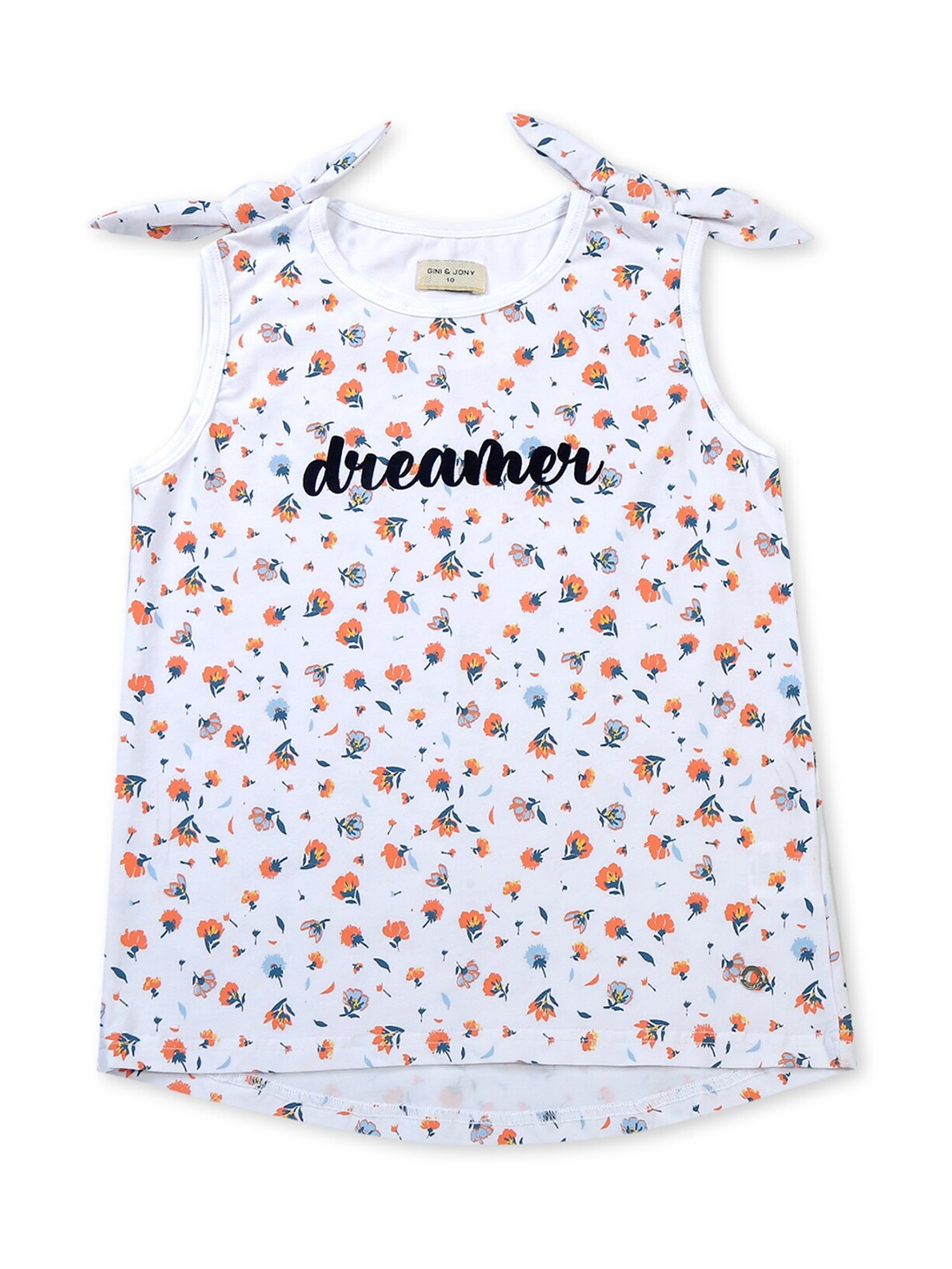 

Gini and Jony Girls Floral Print Cotton Top, White
