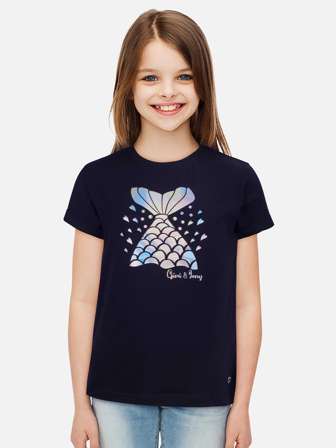 

Gini and Jony Girls Conversational Printed Cotton T-Shirt, Black