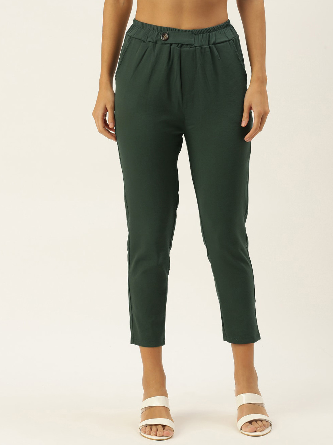 

SHECZZAR Women Mid-Rise Cigarette Trousers, Green