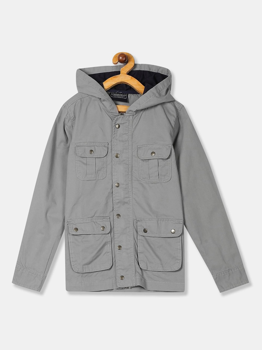 

V-Mart Boys Hooded Lightweight Cotton Parka Jacket, Grey