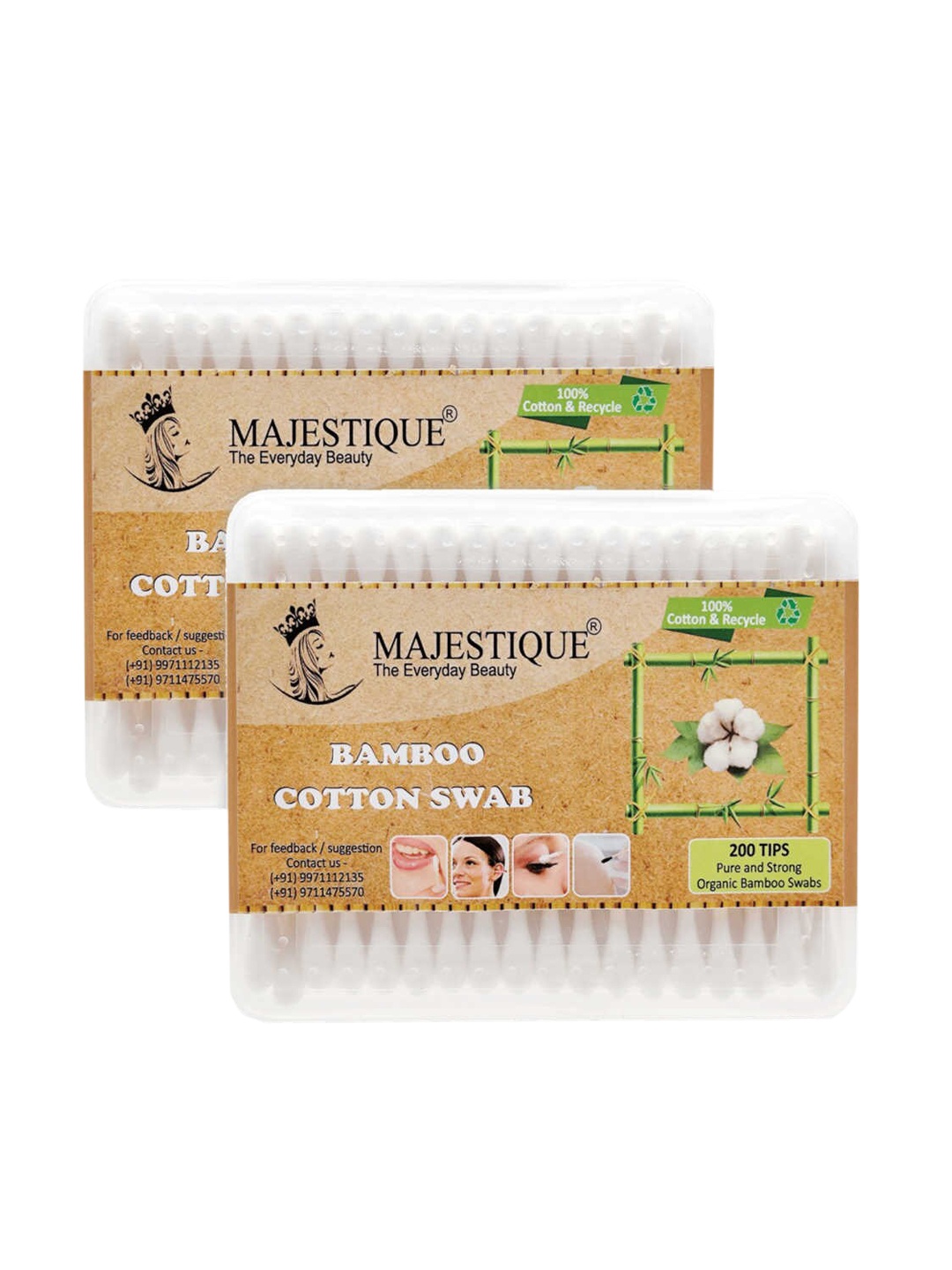 

MAJESTIQUE 200 Tips Eco-Friendly Bamboo Cotton Swabs, White
