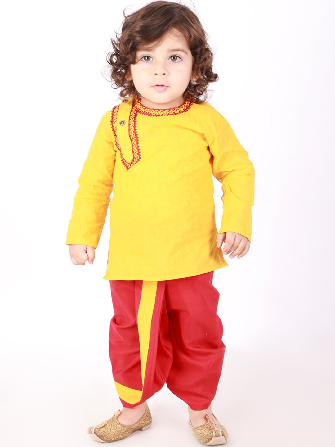 

KID1 Infant Boys Embroidered Pure Cotton Kurta with Dhoti Pants, Yellow