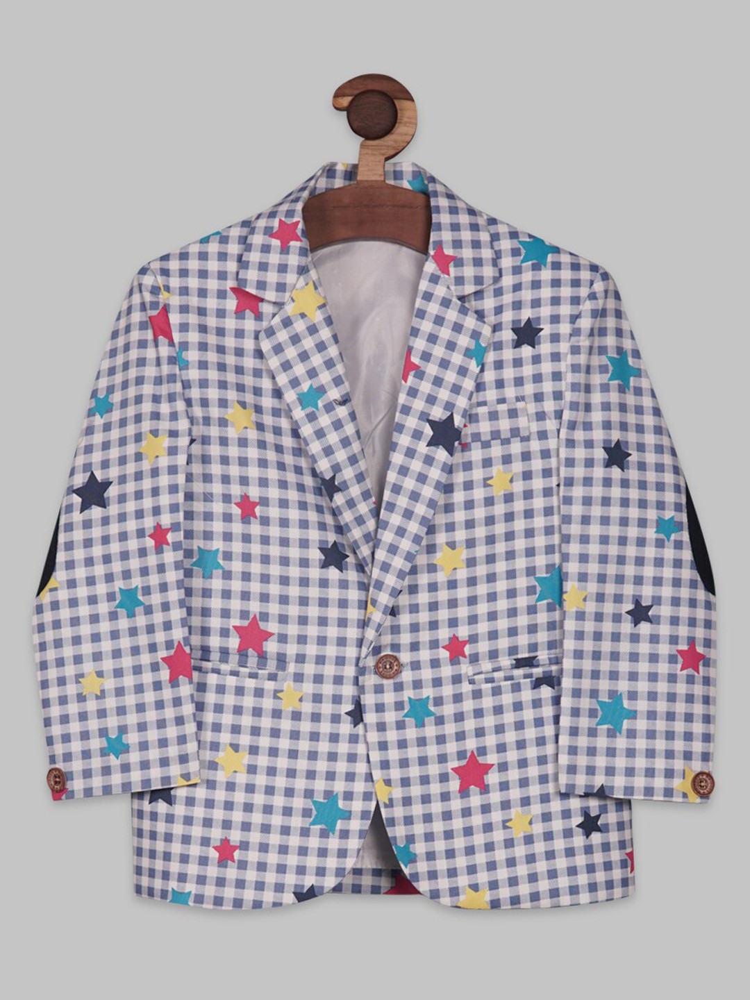 

RIKIDOOS Boys Checked Cotton Single Breasted Blazer, White