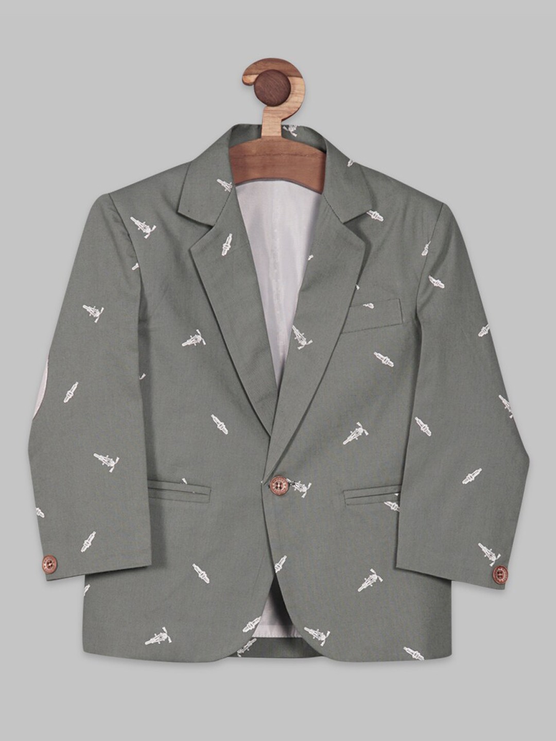 

RIKIDOOS Boys Printed Cotton Single Breasted Smart-Fit Blazer, Green
