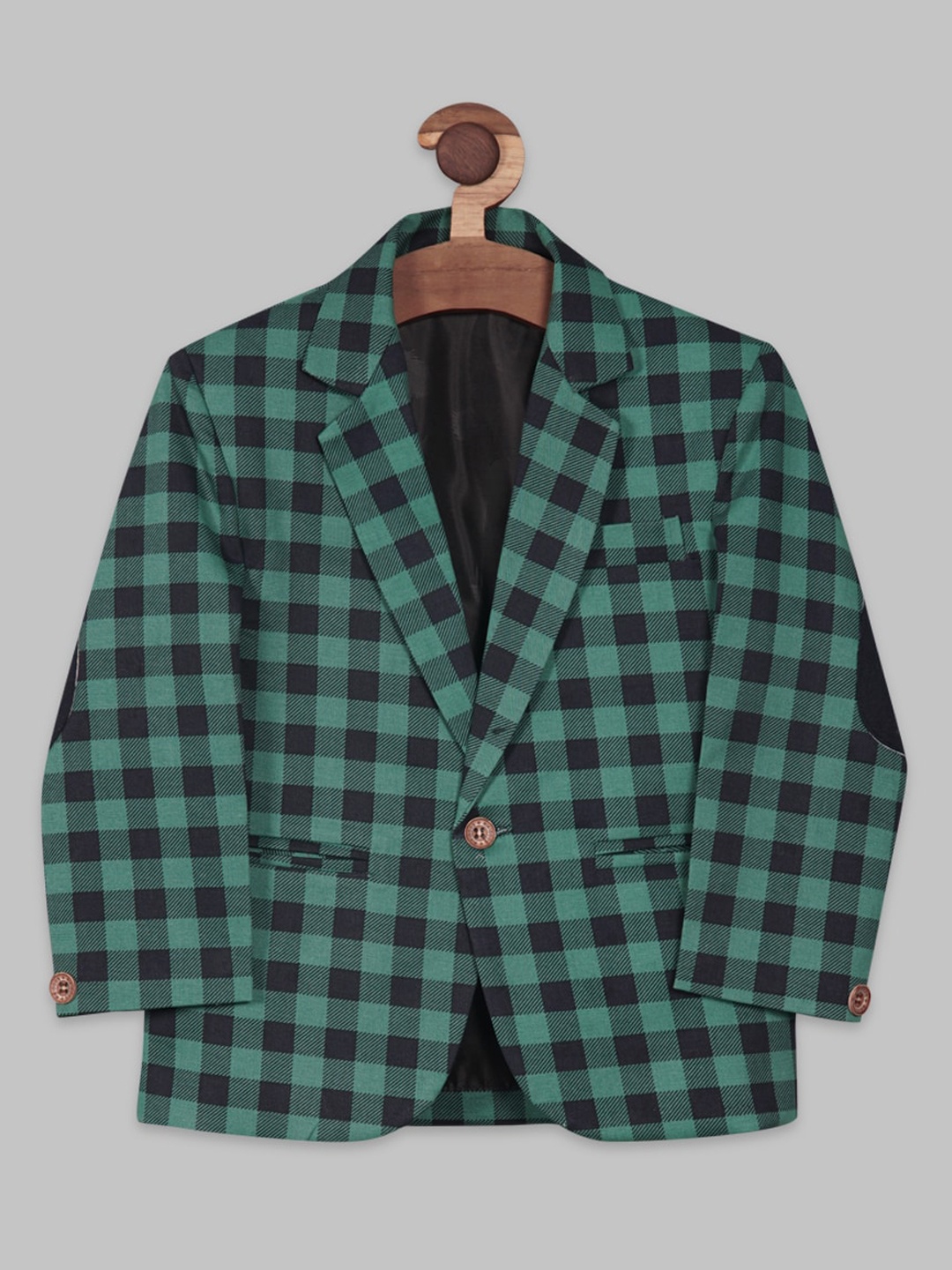 

RIKIDOOS Boys Checked Single-Breasted Cotton Blazer, Green
