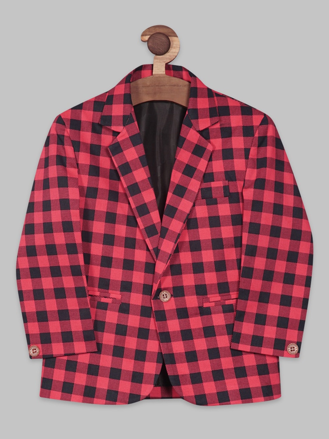 

RIKIDOOS Boys Checked Cotton Single Breasted Smart-Fit Blazer, Pink