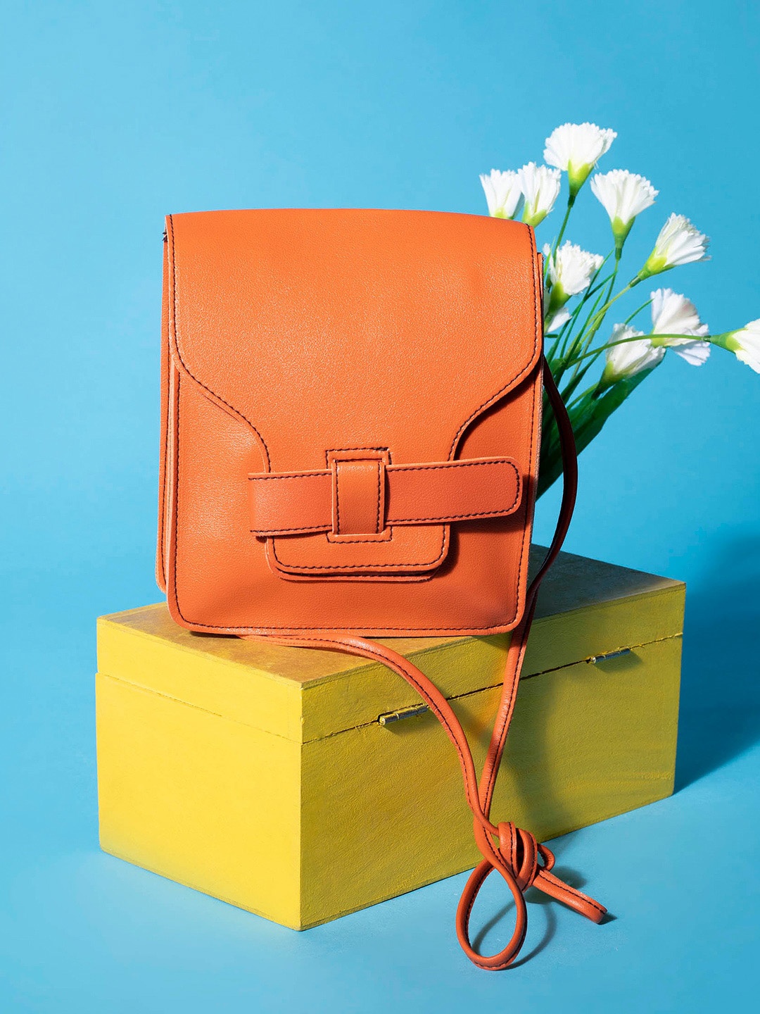 

HAUTE SAUCE by Campus Sutra Orange PU Half Moon Sling Bag