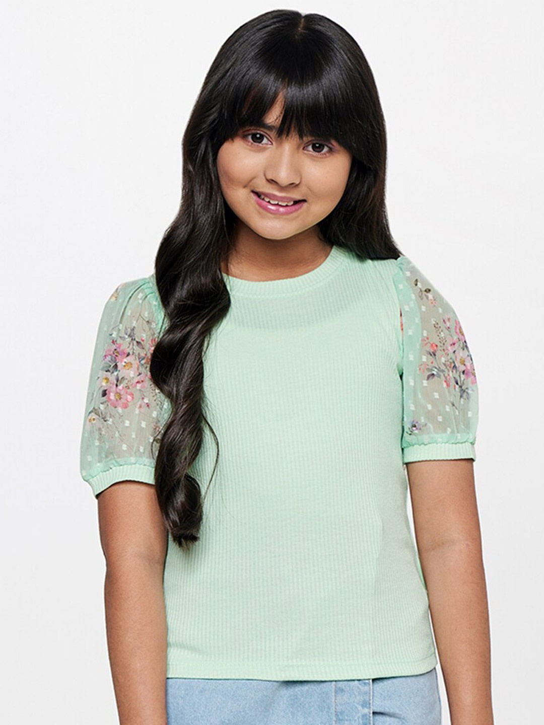 

AND Girls Round Neck Top, Green