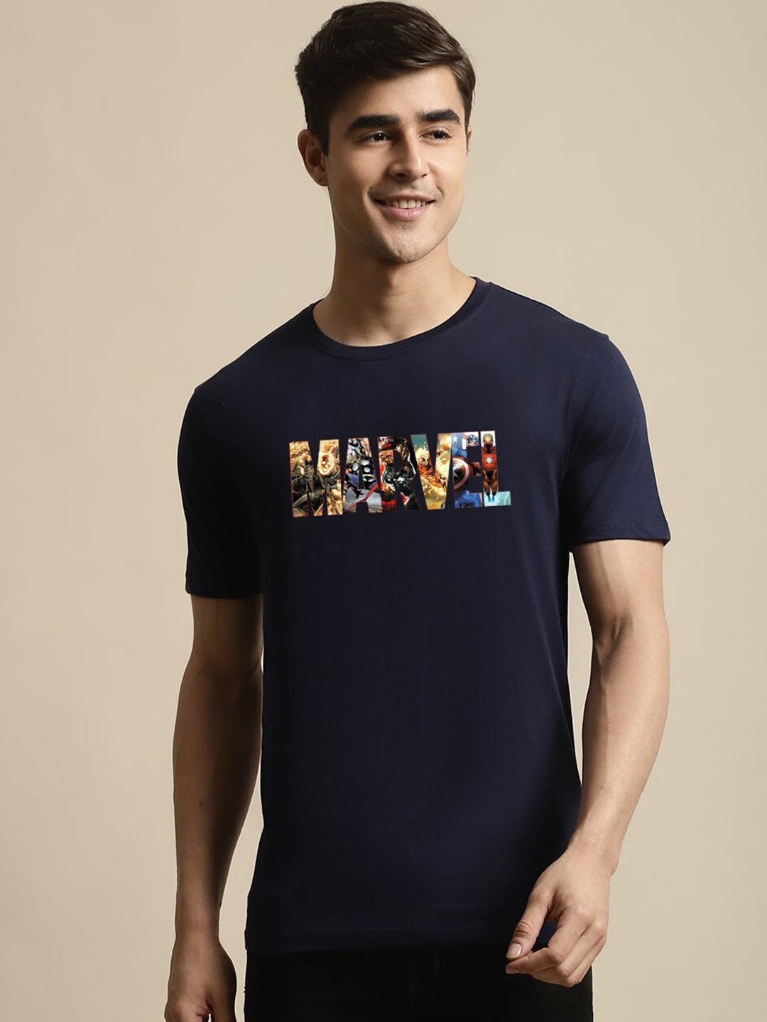 

Miaz Lifestyle Typography Printed Pure Cotton T-shirt, Navy blue