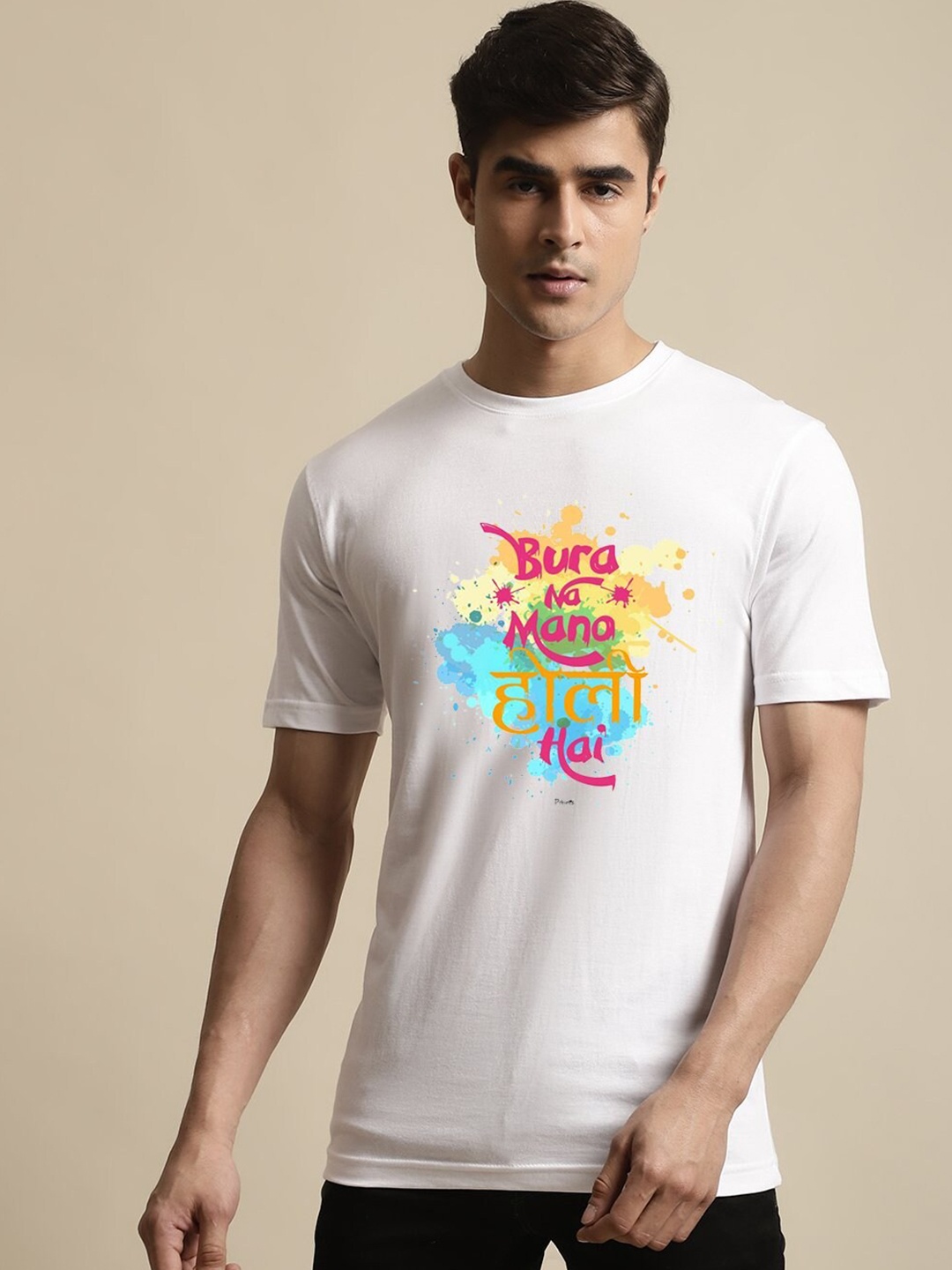 Miaz Lifestyle Men Typography Printed Cotton T-shirt, White