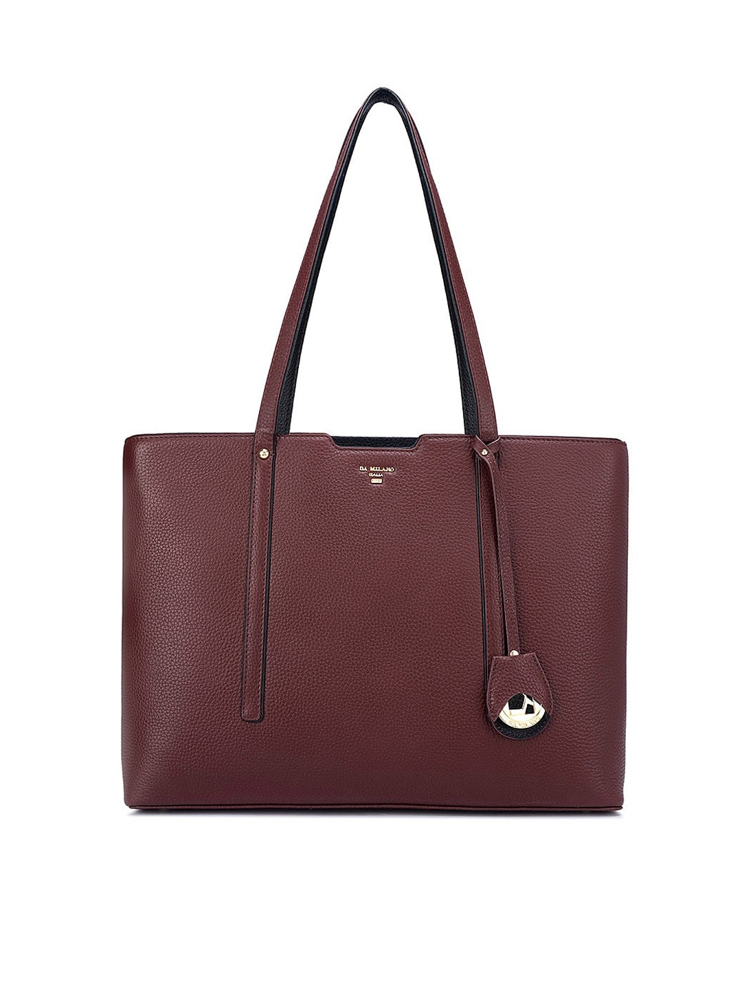 

Da Milano Textured Leather Structured Shoulder Bag With Tasselled, Maroon