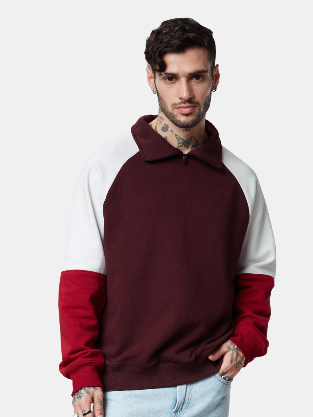 

The Souled Store Colourblocked Pure Cotton Oversized Sweatshirt, Brown