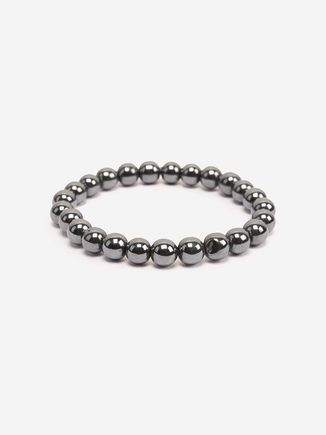 

BuckleUp Hematite Round Crystal Healing Slip-On Bracelet, Grey