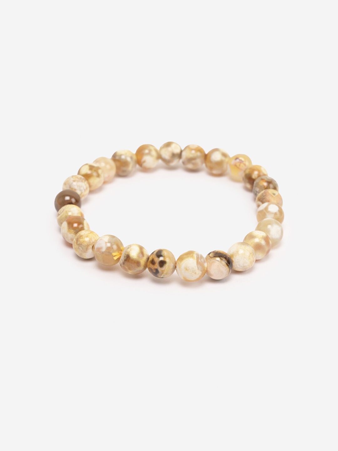 

BuckleUp Fire Agate Round Bead Elasticated Slip-On Bracelet, Mustard