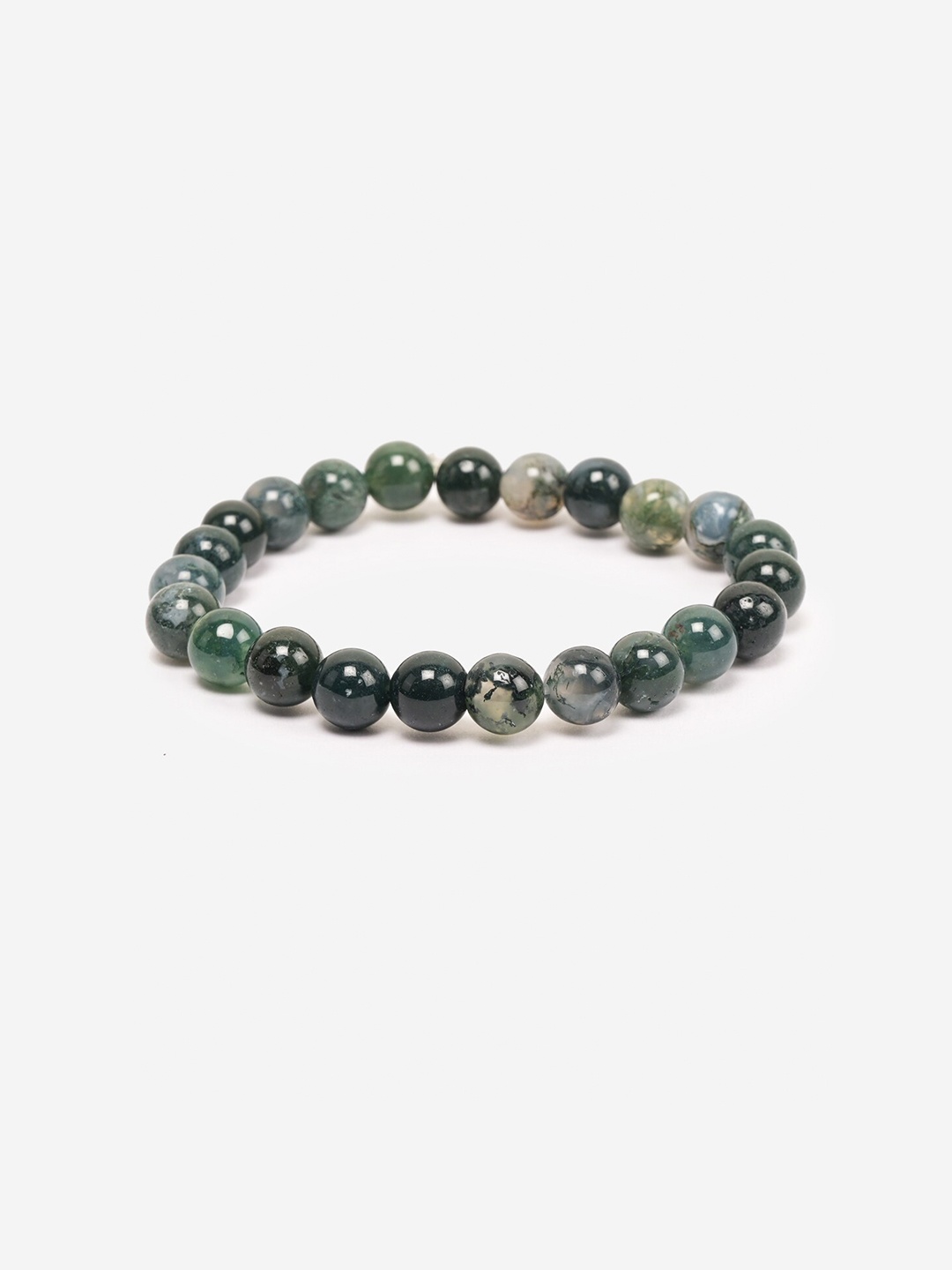 

BuckleUp Agate Round Bead Elasticated Slip-On Bracelet, Green