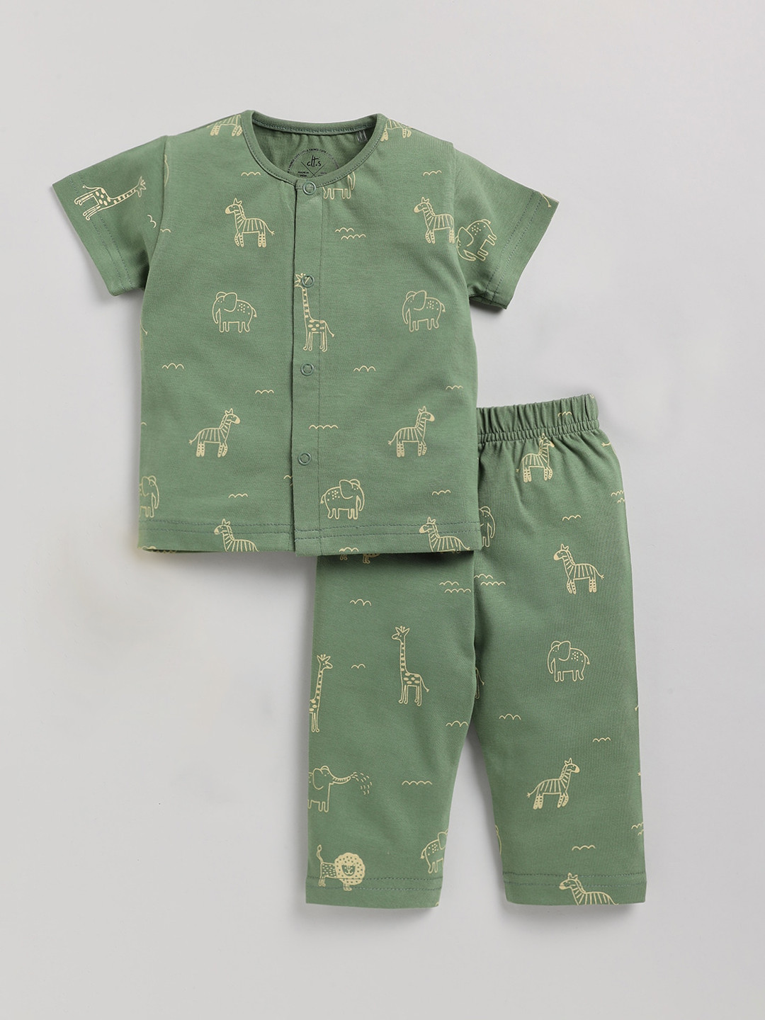 

Clt.s Kids Conversational Printed Pure Cotton Night Suit, Green