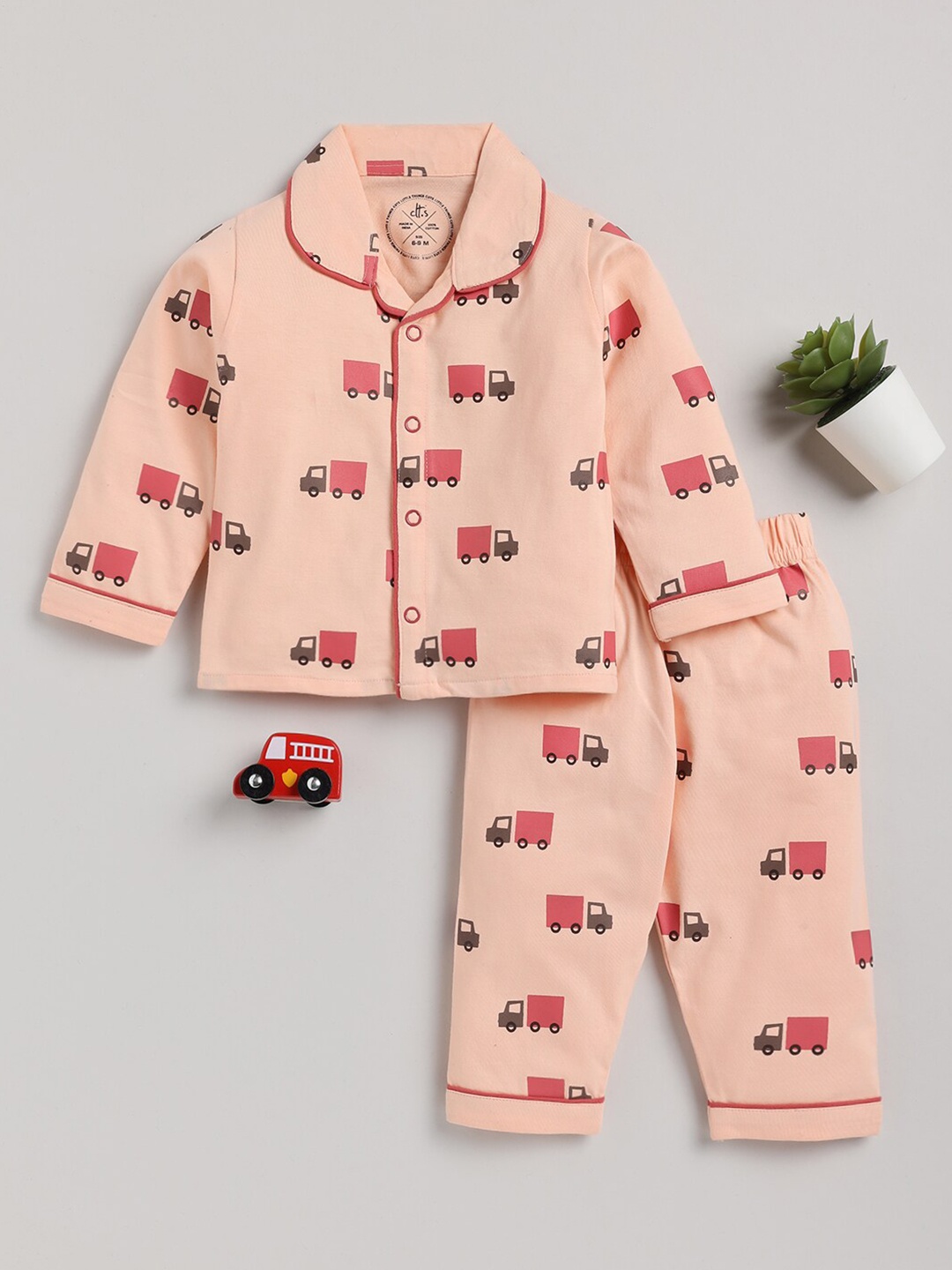 

Clt.s Kids Conversational Printed Pure Cotton Night Suit, Peach