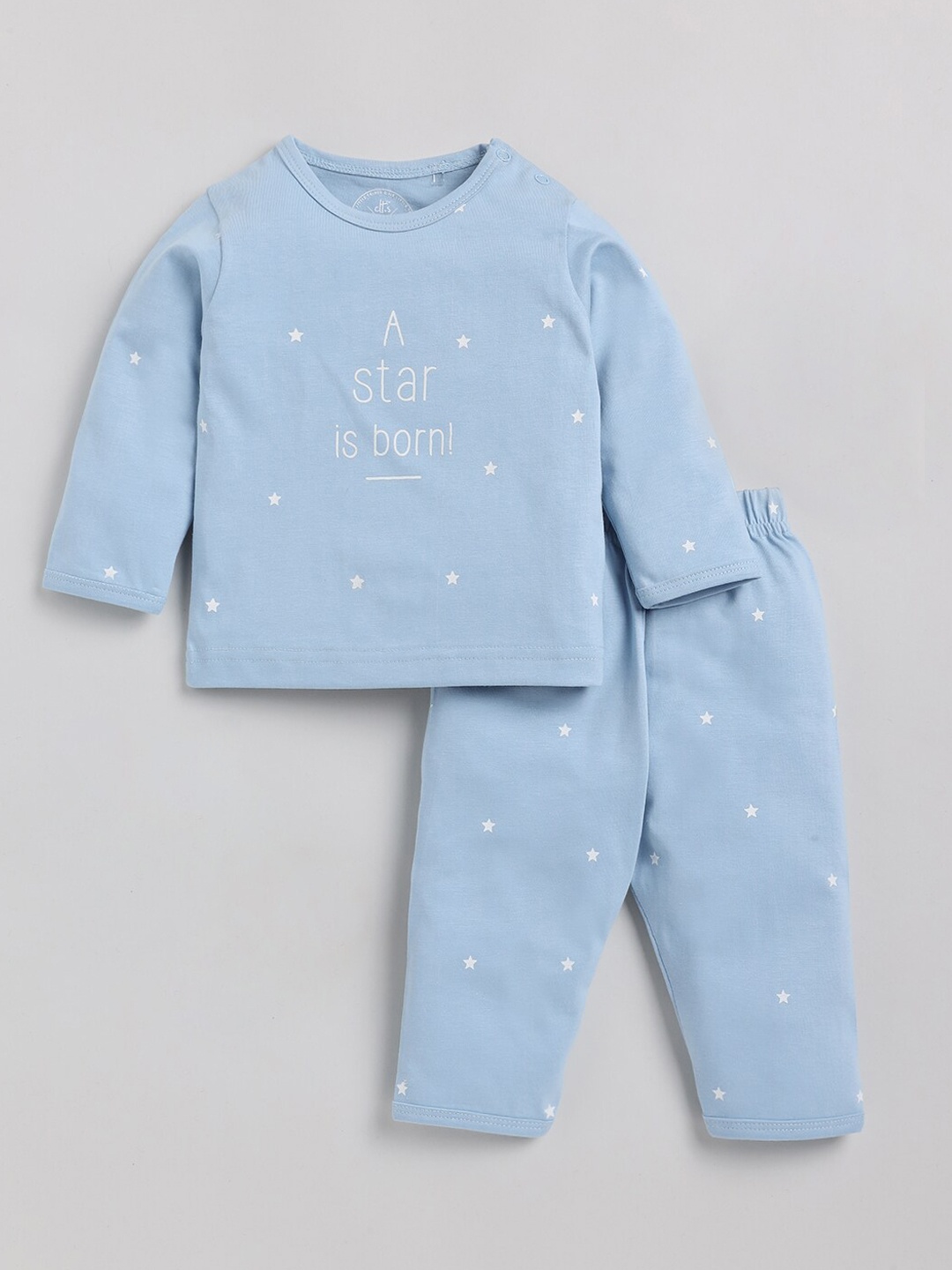 

Clt.s Kids Typography Printed Pure Cotton Night Suit, Blue