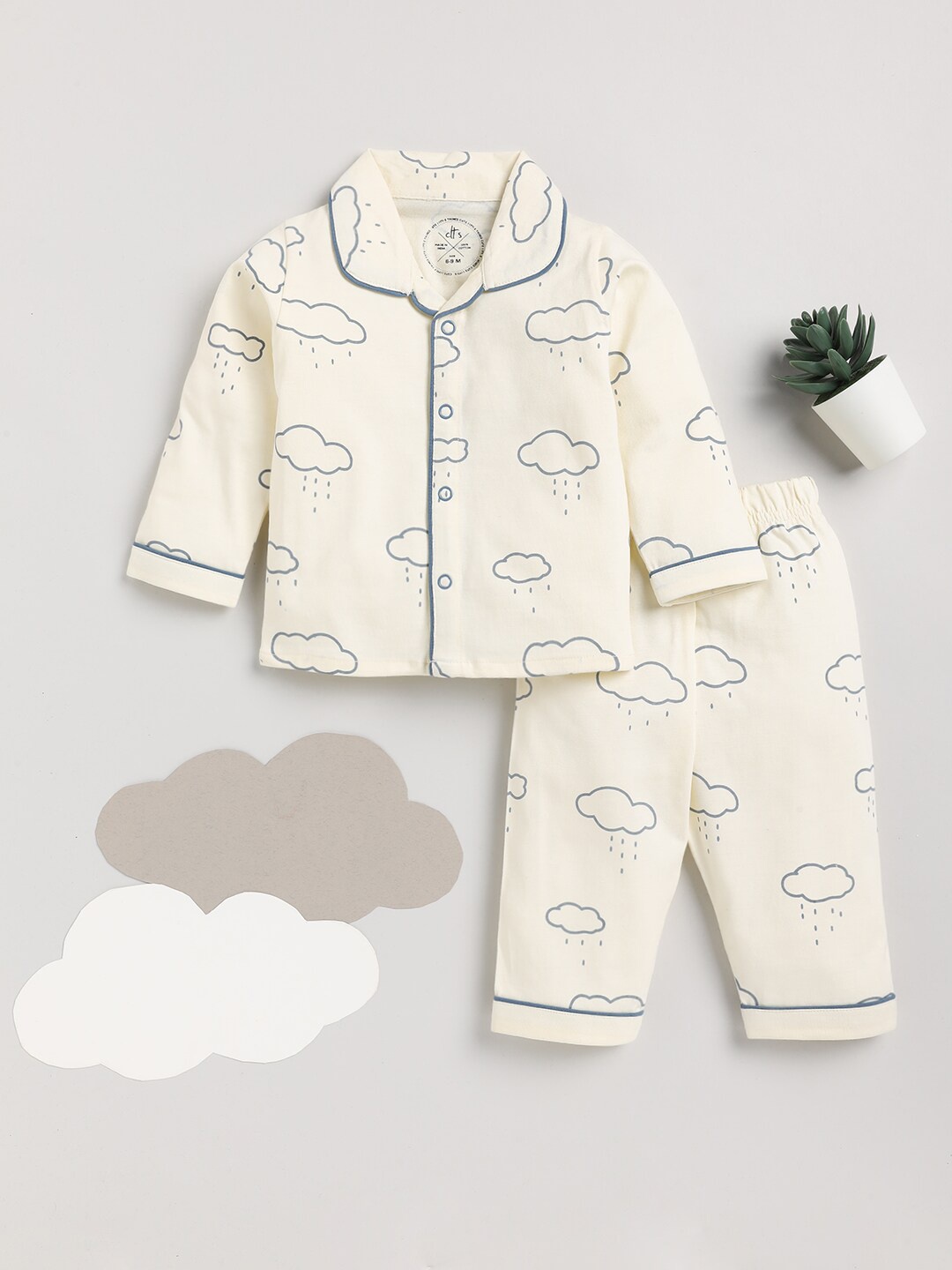 

Clt.s Kids Conversational Printed Pure Cotton Night Suit, Cream