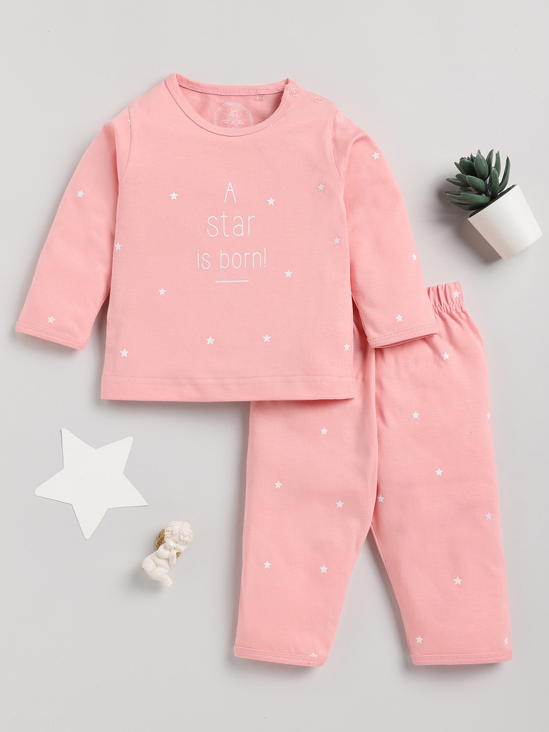 

Clt.s Kids Typography Printed Pure Cotton Night Suit, Pink