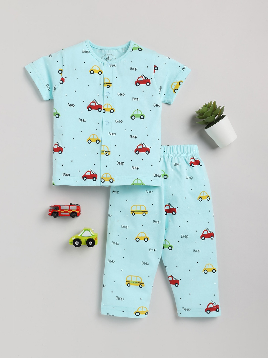

Clt.s Kids Conversational Printed Pure Cotton Night Suit, Blue
