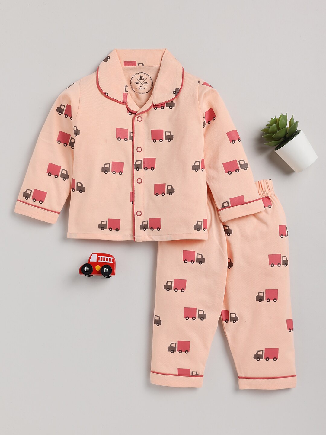 

Clt.s Infants Conversational Printed Pure Cotton Night Suit, Peach