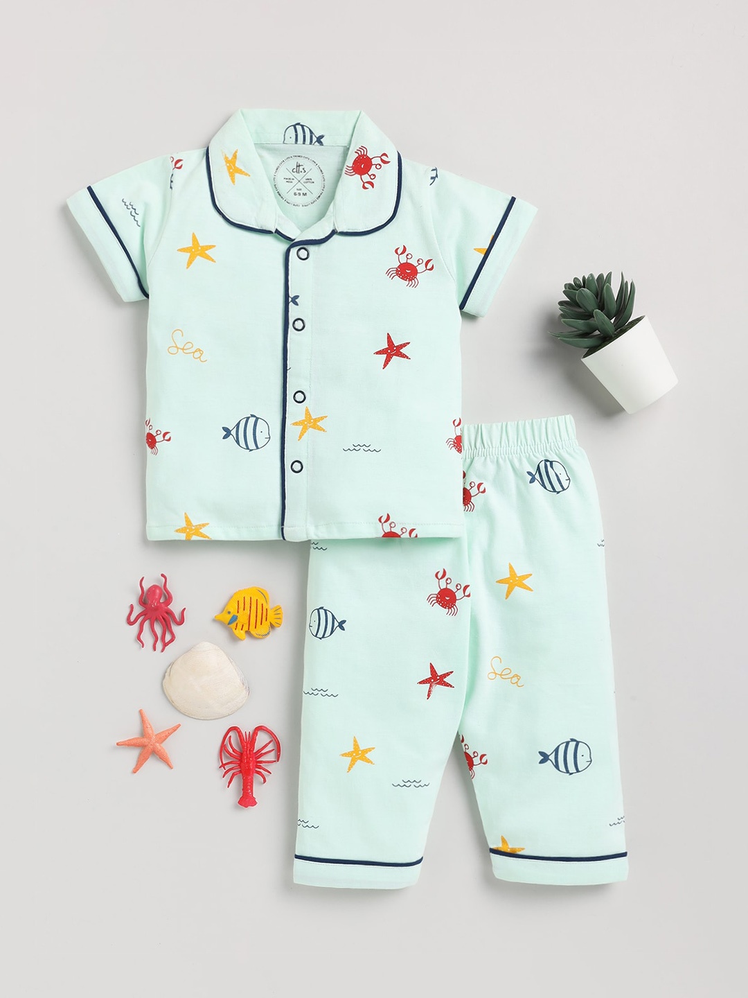 

Clt.s Infants Conversational Printed Pure Cotton Night Suit, Sea green