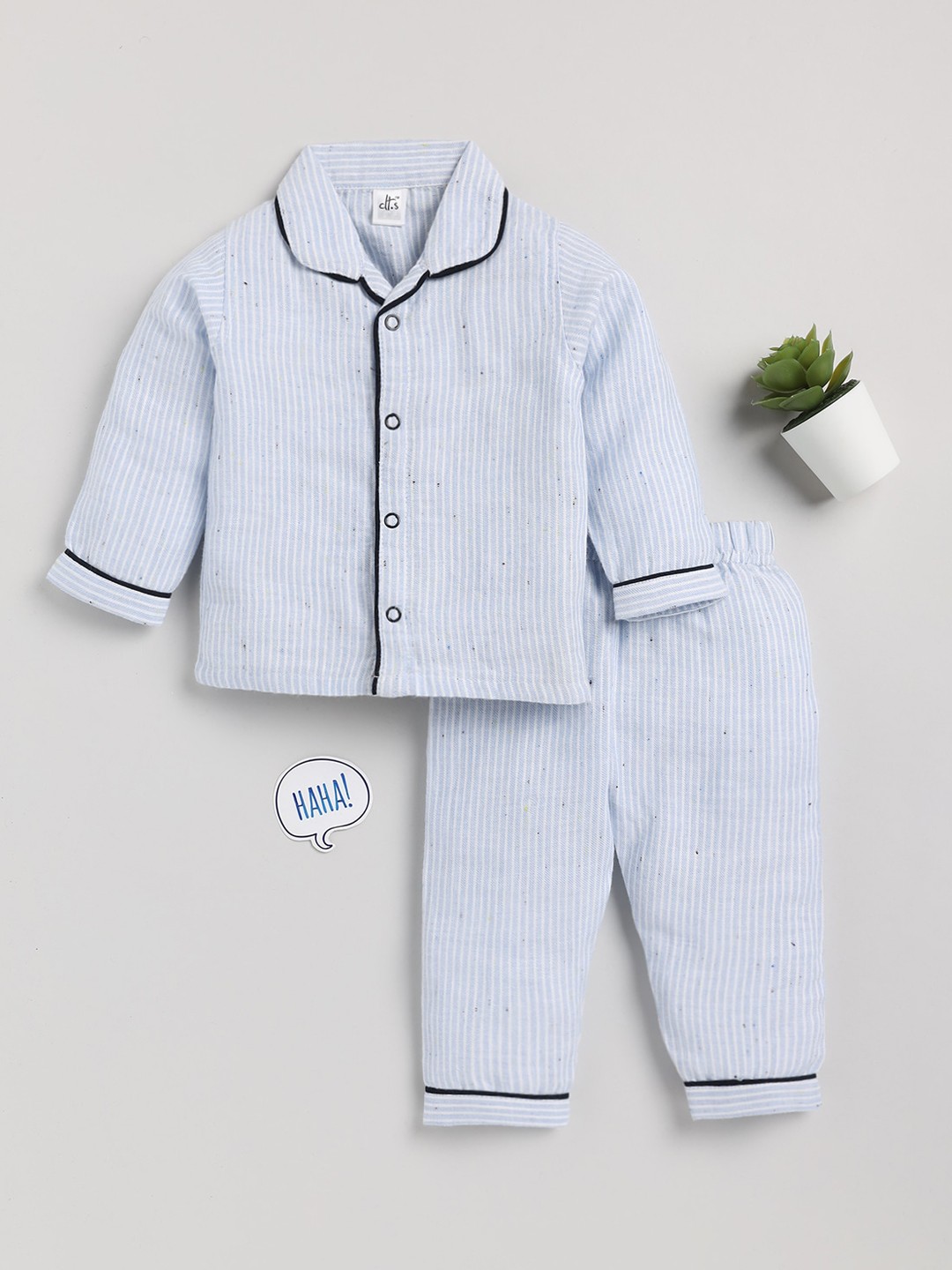 

Clt.s Kids Striped Pure Cotton Night Suit, Blue